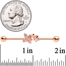 Load image into Gallery viewer, 14G Clear Gem Rose Gold Tone Butterfly Industrial Barbell 38mm
