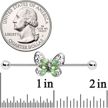 Load image into Gallery viewer, 14G Green Gem Lacy Butterfly Industrial Barbell 38mm
