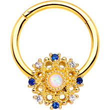 Load image into Gallery viewer, 16G 3/8 Gold Tone White Synthetic Opal Sun Hinged Segment Ring
