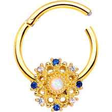 Load image into Gallery viewer, 16G 3/8 Gold Tone White Synthetic Opal Sun Hinged Segment Ring
