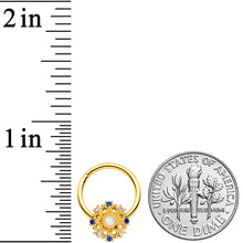 Load image into Gallery viewer, 16G 3/8 Gold Tone White Synthetic Opal Sun Hinged Segment Ring
