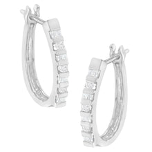 Load image into Gallery viewer, 10K Yellow Gold Round and Baguette Cut Diamond Oblong Hinged Leverback Hoop Earrings (Â¼ Cttw, I-J Color, I2-I3 Clarity)
