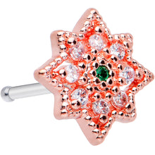 Load image into Gallery viewer, 20G 1/4 Green Gem Rose Gold Tone Evening Star Nose Bone
