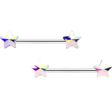 Load image into Gallery viewer, 14G 5/8 Aurora Gem Simple Star Barbell Nipple Ring Set

