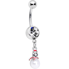 Load image into Gallery viewer, Clear Gem Pearlescent Snowman Christmas Dangle Belly Ring
