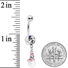 Load image into Gallery viewer, Clear Gem Pearlescent Snowman Christmas Dangle Belly Ring
