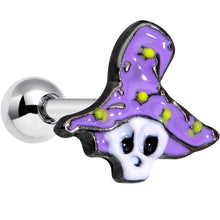 Load image into Gallery viewer, 16G 1/4 Skull Purple Witch Hat Halloween Cartilage Tragus Earring
