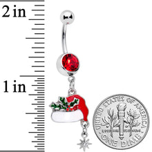 Load image into Gallery viewer, Clear Red Gem Jolly Santa Hat Christmas Dangle Belly Ring
