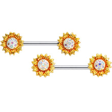 Load image into Gallery viewer, 14G 9/16 Aurora Gem Scintillating Sunflower Nipple Ring Set
