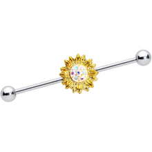 Load image into Gallery viewer, 14G Aurora Gem Scintillating Sunflower Industrial Barbell 38mm
