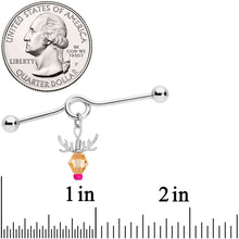 Load image into Gallery viewer, 14G Tan Red Gem Reindeer Christmas Dangle Project Bar 38mm
