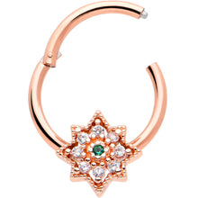 Load image into Gallery viewer, 16G 3/8 Green Gem Rose Gold Tone Evening Star Hinged Segment Ring
