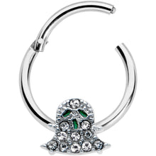 Load image into Gallery viewer, 16G 3/8 Clear Gem Green Eye Halloween Ghost Hinged Segment Ring
