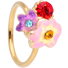Load image into Gallery viewer, 20G 5/16 Red Pink Gem Gold Tone Multi Flower Nose Hoop
