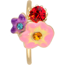 Load image into Gallery viewer, 20G 5/16 Red Pink Gem Gold Tone Multi Flower Nose Hoop
