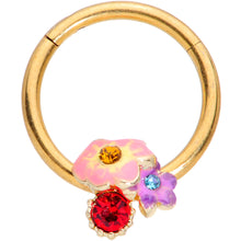 Load image into Gallery viewer, 16G 3/8 Red Blue Gem Gold Tone Multi Flower Hinged Segment Ring

