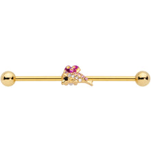 Load image into Gallery viewer, 14G Purple Gem Gold Tone Dainty Dolphin Industrial Barbell 38mm
