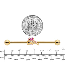 Load image into Gallery viewer, 14G Purple Gem Gold Tone Dainty Dolphin Industrial Barbell 38mm
