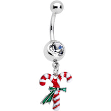 Load image into Gallery viewer, Clear Gem Wreath Stocking Candy Cane Christmas Belly Ring Set of 3

