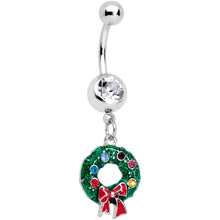 Load image into Gallery viewer, Clear Gem Wreath Stocking Candy Cane Christmas Belly Ring Set of 3
