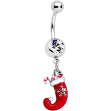 Load image into Gallery viewer, Clear Gem Wreath Stocking Candy Cane Christmas Belly Ring Set of 3
