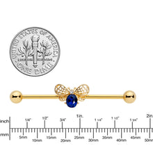 Load image into Gallery viewer, 14G Blue Gem Gold Tone Beautiful Bee Industrial Barbell 38mm
