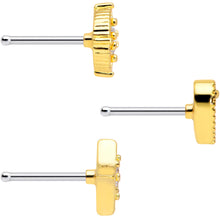 Load image into Gallery viewer, 20G 1/4 Clear CZ Gem Gold Tone Circle Heart Nose Bone Set of 3

