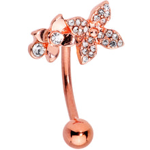 Load image into Gallery viewer, Clear Gem Rose Gold Tone Butterfly Flower Glam Belly Ring

