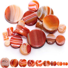 Load image into Gallery viewer, Natural Red Line Agate Stone Saddle Plug Set
