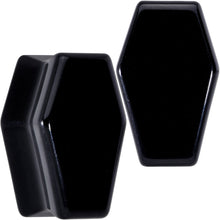 Load image into Gallery viewer, Black Obsidian Coffin Halloween Double Flare Plug Set
