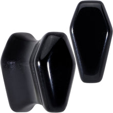 Load image into Gallery viewer, Black Obsidian Coffin Halloween Double Flare Plug Set
