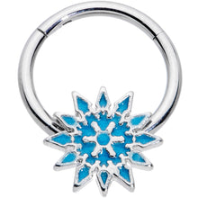 Load image into Gallery viewer, 16G 3/8 Blue Winter Snowflake Christmas Hinged Segment Ring

