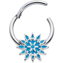 Load image into Gallery viewer, 16G 3/8 Blue Winter Snowflake Christmas Hinged Segment Ring
