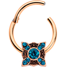 Load image into Gallery viewer, 16G 3/8 Aqua Gem Rose Gold Tone Renaissance Hinged Segment Ring
