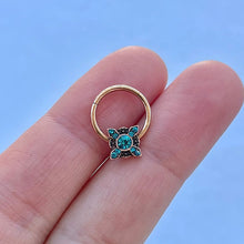 Load image into Gallery viewer, 16G 3/8 Aqua Gem Rose Gold Tone Renaissance Hinged Segment Ring
