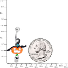 Load image into Gallery viewer, Witch Hat Pumpkin Tiny Ghost Halloween Belly Ring
