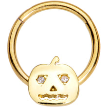 Load image into Gallery viewer, 16G 3/8 Clear CZ Gold Tone Pumpkin Halloween Hinged Segment Ring
