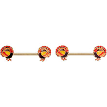 Load image into Gallery viewer, 14G 9/16 Gold Tone Turkey Thanksgiving Barbell Nipple Rings
