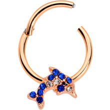 Load image into Gallery viewer, 16G 3/8 Blue Gem Rose Gold Tone Dolphin Hinged Segment Ring

