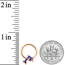 Load image into Gallery viewer, 16G 3/8 Blue Gem Rose Gold Tone Dolphin Hinged Segment Ring
