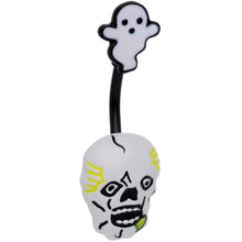 Load image into Gallery viewer, Black White Yellow Scary Skull Ghost Halloween Belly Ring
