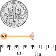 Load image into Gallery viewer, Clear CZ Gem Rose Gold Tone Circle Top Barbell Tongue Ring
