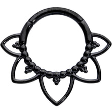 Load image into Gallery viewer, 16G 5/16 Black Open Petal Flower Hinged Segment Ring
