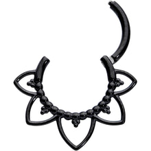 Load image into Gallery viewer, 16G 5/16 Black Open Petal Flower Hinged Segment Ring
