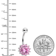 Load image into Gallery viewer, Pink Gem Rococo Flower Belly Ring
