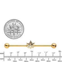 Load image into Gallery viewer, 14G Golden Pot Leaf Industrial Barbell 38mm
