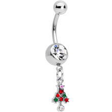 Load image into Gallery viewer, Clear Red Green Gem Christmas Tree Holiday Dangle Belly Ring
