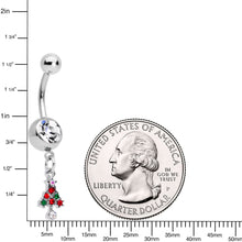 Load image into Gallery viewer, Clear Red Green Gem Christmas Tree Holiday Dangle Belly Ring
