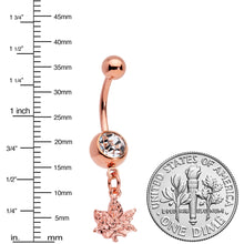 Load image into Gallery viewer, Clear Gem Rose Gold Tone Pot Leaf Dangle Belly Ring
