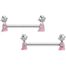 Load image into Gallery viewer, 14G 5/8 Clear Gem Pink Champagne Bottles Barbell Nipple Ring Set
